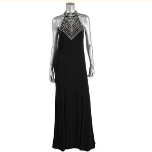 Joanna Chen Black Embellished Mesh Inset Evening